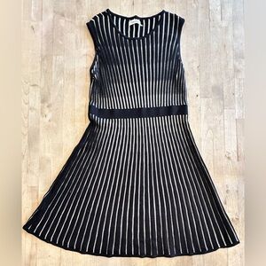 Calvin Klein Black and White Sleeveless Fit-and-Flare Knit Dress